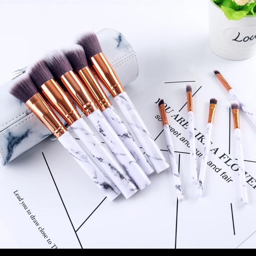 Professional 10 Piece Marble Makeup Brush set with Marble Brushe Holder - Picture 2 of 14